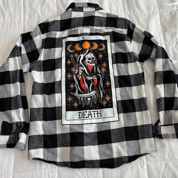 The Pretty Cult American Traditional Death Tarot Flannel Shirt Large BeetleJuice - Picture 5 of 6